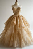 A-line Sweetheart Tulle Sequin Long Prom Dresses, Elegant Evening Dress HZ1024