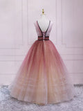 v neck burgundy tulle long prom dress, tulle formal dress HZ1024
