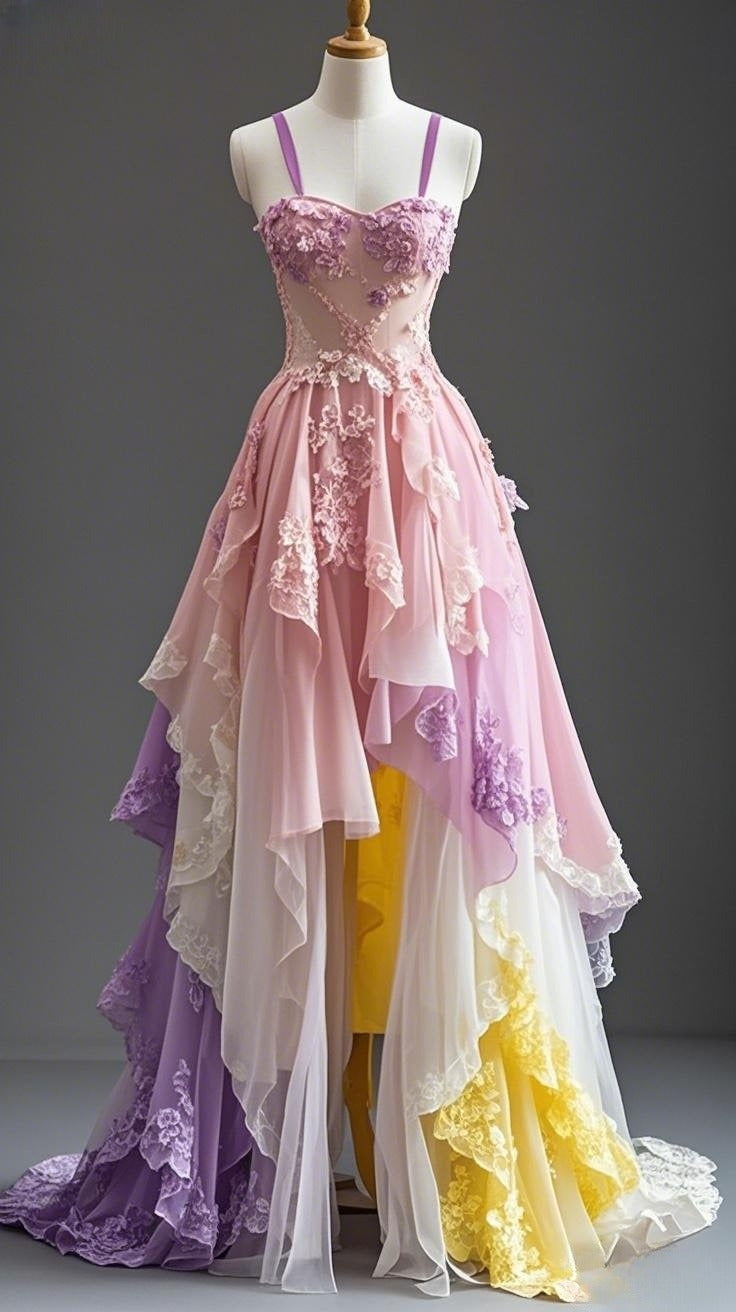 Fairytale A-line Hi-Lo Prom Dress for Masquerade ?Tulle&Lace Applique Spaghetti Strap Evening Dress HZ1024