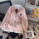 Pink V-Neck Cardigan Sweater HZ1024