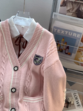 Pink V-Neck Cardigan Sweater HZ1024