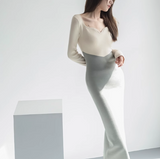 panel knitted long sleeve dress HZ1024