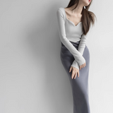 panel knitted long sleeve dress HZ1024