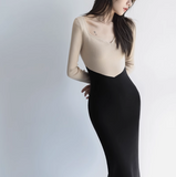 panel knitted long sleeve dress HZ1024