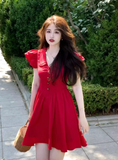 V-neck flying sleeves dress HZ1024