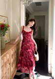 tea break rose print suspender dress HZ1024