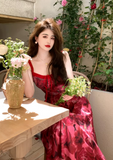 tea break rose print suspender dress HZ1024