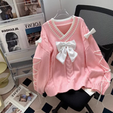 style gentle bowknot V-neck sweater HZ1024