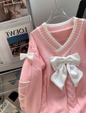 style gentle bowknot V-neck sweater HZ1024