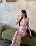 slim backless suspender dress with butterfly print HZ1024