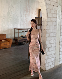 slim backless suspender dress with butterfly print HZ1024