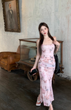 slim backless suspender dress with butterfly print HZ1024