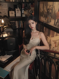 Satin Fitted Suspender Dress HZ1024
