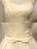 A-line sweetheart neck tulle short prom dress, champagne bridesmaid dress HZ1024