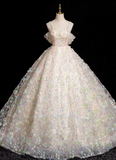 A-line sweetheart neck tulle beaded long prom dress, champagne formal long dress HZ1024