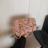 pink small square bag knitted chain bag HZ1024