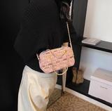 pink small square bag knitted chain bag HZ1024