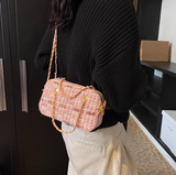 pink small square bag knitted chain bag HZ1024