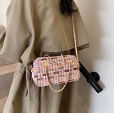 pink small square bag knitted chain bag HZ1024