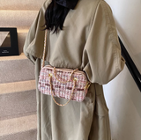 pink small square bag knitted chain bag HZ1024