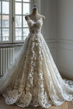 A-Line V-Neck Lace Tulle Long Prom Dress Wedding dress HZ1024