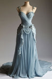 A-line Sweetheart Neckline Chiffon Lace Long Prom Dress Gentle Evening Dress HZ1024