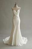 Apricot Simple Mermaid Sweetheart Neck Wedding Dress Chiffon Long Prom Dress HZ1024