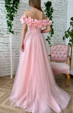 A-Line Tulle Off The Shoulder Long Evening Prom Dress With Slit HZ1024