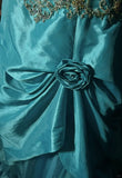 A-Line Spaghetti Straps Satin Beaded Long Prom Dress Sweetheart Neck Applique Graduation Prom Dress HZ1024