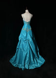 A-Line Spaghetti Straps Satin Beaded Long Prom Dress Sweetheart Neck Applique Graduation Prom Dress HZ1024