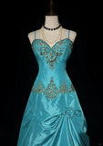 A-Line Spaghetti Straps Satin Beaded Long Prom Dress Sweetheart Neck Applique Graduation Prom Dress HZ1024