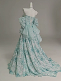 Floral A-Line Strapless Organza Long Prom Dress Graduation Prom Dress HZ1024