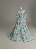 Floral A-Line Strapless Organza Long Prom Dress Graduation Prom Dress HZ1024
