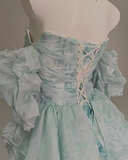 Floral A-Line Strapless Organza Long Prom Dress Graduation Prom Dress HZ1024