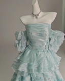 Floral A-Line Strapless Organza Long Prom Dress Graduation Prom Dress HZ1024