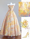 Butter Yellow Strapless Satin A-Line Long Prom Dresses Unique Wedding Dresses HZ1024