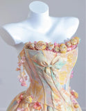 Butter Yellow Strapless Satin A-Line Long Prom Dresses Unique Wedding Dresses HZ1024