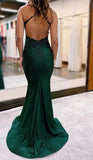 Backless Mermaid Lace Green Long Prom Dress, Green Formal Elegant Evening Dress Wedding Guest Dress HZ1024