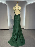 Backless Mermaid Lace Green Long Prom Dress, Green Formal Elegant Evening Dress Wedding Guest Dress HZ1024