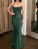 Backless Mermaid Lace Green Long Prom Dress, Green Formal Elegant Evening Dress Wedding Guest Dress HZ1024