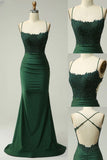 Backless Mermaid Lace Green Long Prom Dress, Green Formal Elegant Evening Dress Wedding Guest Dress HZ1024