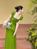 long skirt beautiful green square collar fashion dress summer HZ1024