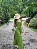 long skirt beautiful green square collar fashion dress summer HZ1024