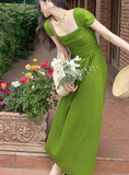 long skirt beautiful green square collar fashion dress summer HZ1024