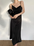 gentle style French dress women's sway collar acetate sling asymmetrical oblique collar design niche temperament long skirt HZ1024