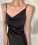 gentle style French dress women's sway collar acetate sling asymmetrical oblique collar design niche temperament long skirt HZ1024