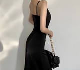 gentle style French dress women's sway collar acetate sling asymmetrical oblique collar design niche temperament long skirt HZ1024