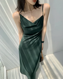 gentle style French dress women's sway collar acetate sling asymmetrical oblique collar design niche temperament long skirt HZ1024