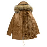 Womens Winter Coats Faux Fur Lining Parka With Fur Hood HZ1024