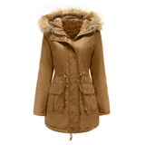Womens Winter Coats Faux Fur Lining Parka With Fur Hood HZ1024